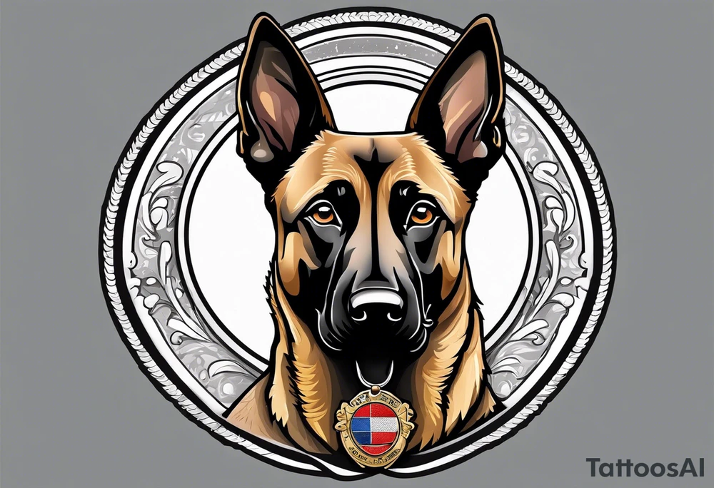 Belgian Malinois dog   Front facing with a badge tattoo idea