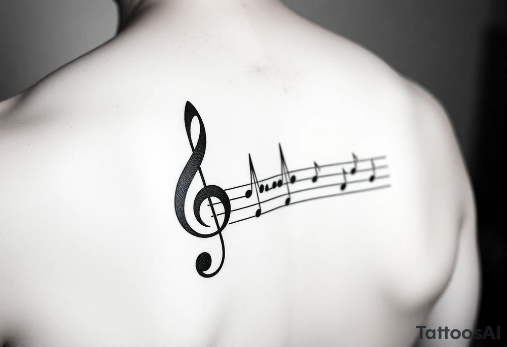 Music staff with treble clef and music notes with Ekg line in middle of tattoo tattoo idea