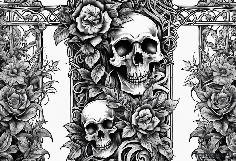Leafy vines with grave yard tattoo idea