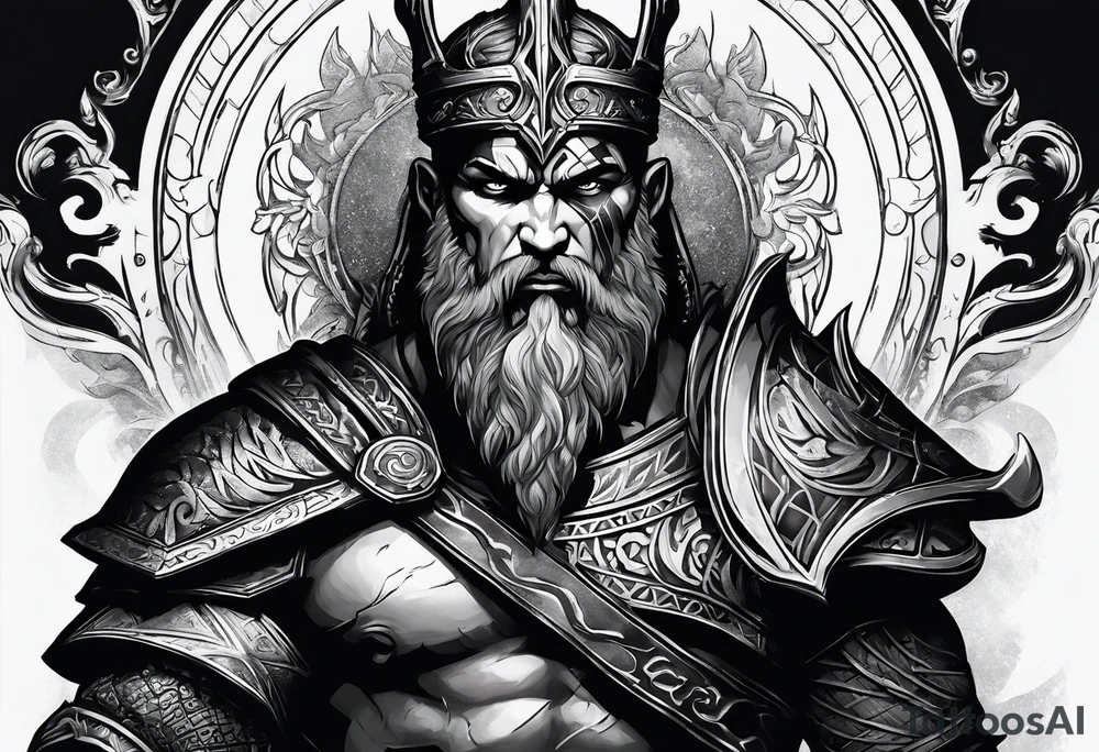 Black god of war with a small silver crown tattoo idea