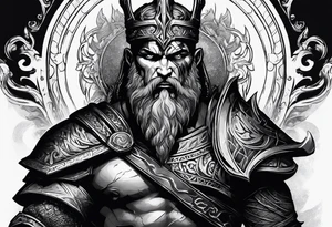 Black god of war with a small silver crown tattoo idea
