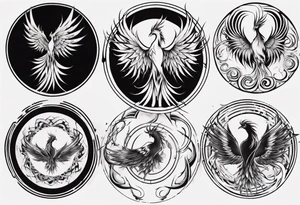 Phoenix rising blending in circles tattoo idea