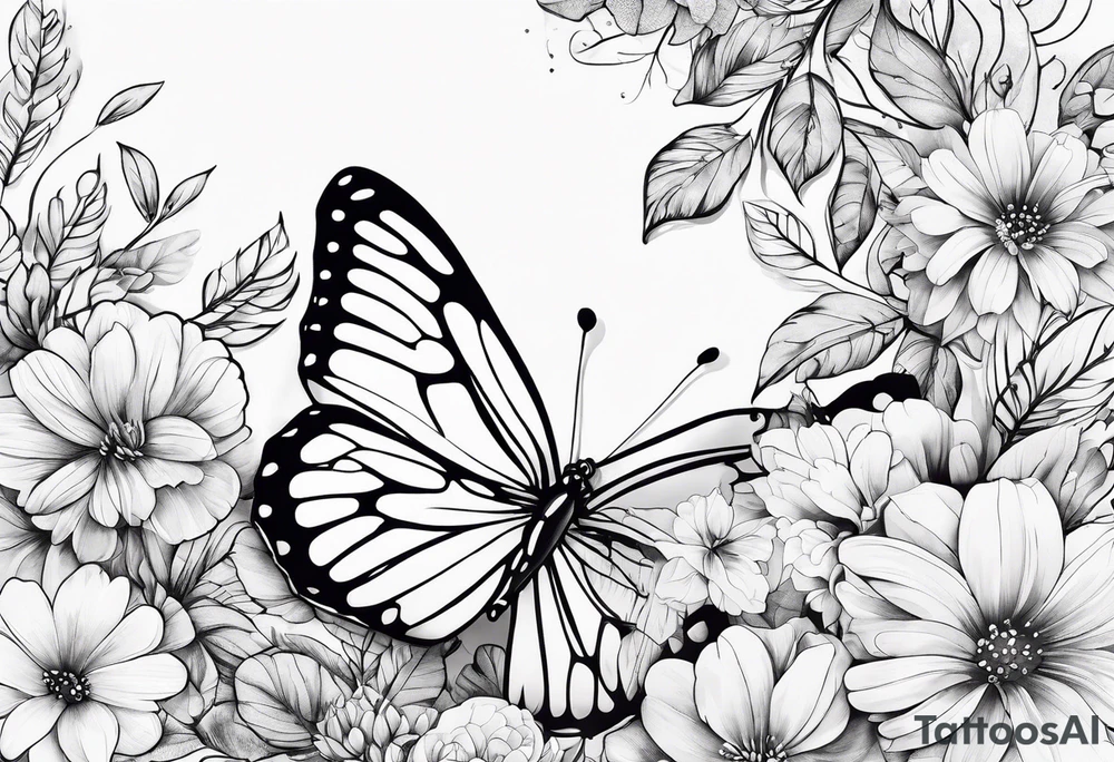 Paw prints, flowers, butterfly tattoo idea