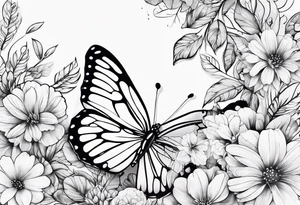 Paw prints, flowers, butterfly tattoo idea