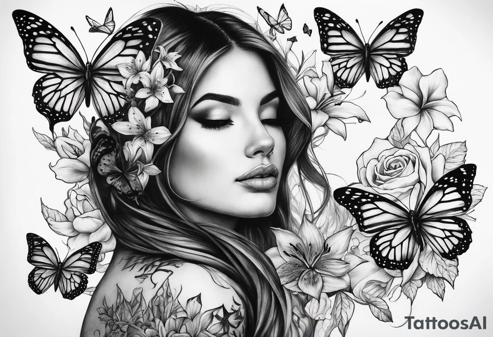 Harvey Ruby lillies flowers butterflies stars fantasy books half sleeve no person face tattoo idea