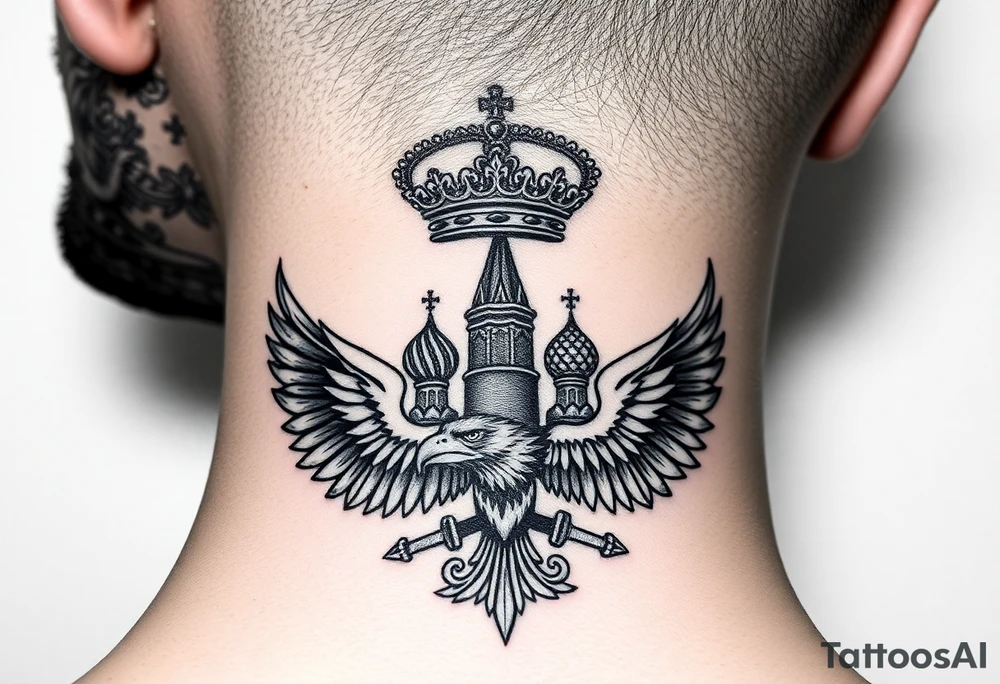 St. George
Russian imperial crown above the eagle
Russian sabre
The Kremlin or St. Basil's Cathedral scene tattoo idea