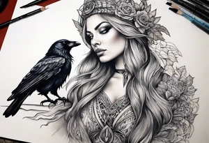 A fairy/witch with a Lot of collors (use fullcolor tattoo style)
Below the fairy a Black and white raven (use blackwork tattoo style)
Below the raven a realistic Wolf. tattoo idea