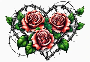 Three roses with barbed wire wrapped around them and a broken heart tattoo idea