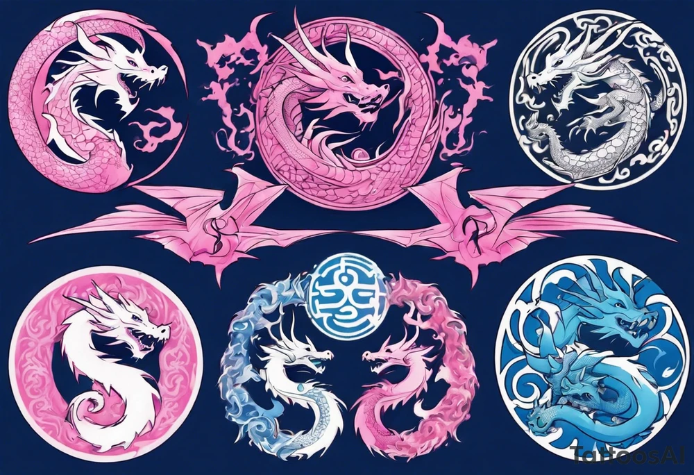 blue ying pink yang dragons tattoo idea