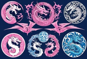 blue ying pink yang dragons tattoo idea