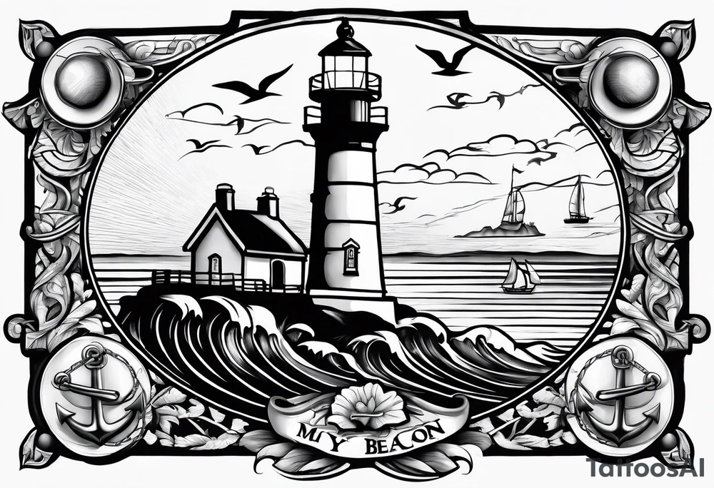 Lighthouse and anchor that says "my beacon, my anchor" tattoo idea