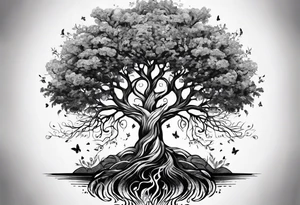 Tree of life with the roots going into a tigers stripes tattoo idea