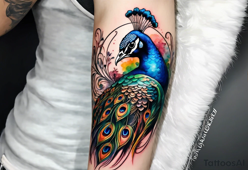 Peacock and music tattoo idea
