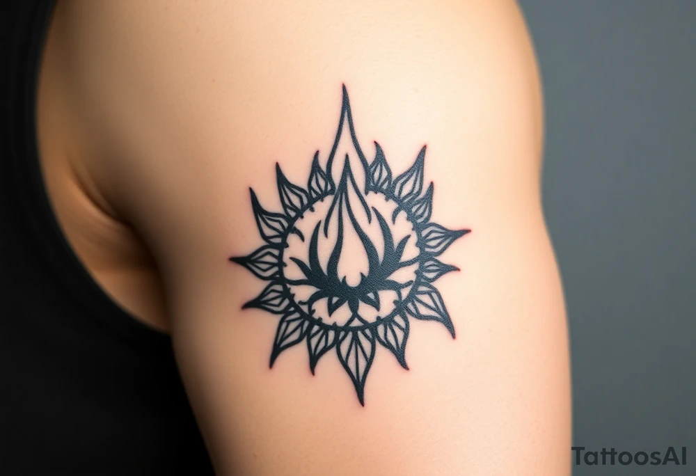flame in a blooming roots circle tattoo idea