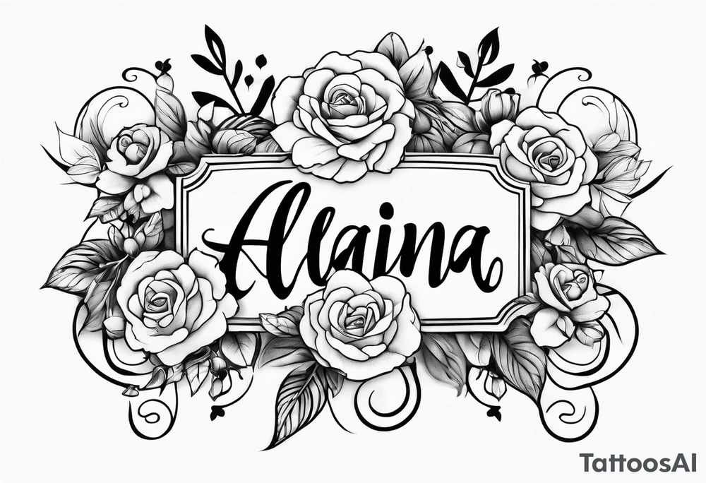 The name Alaina in cursive with small roses around it tattoo idea