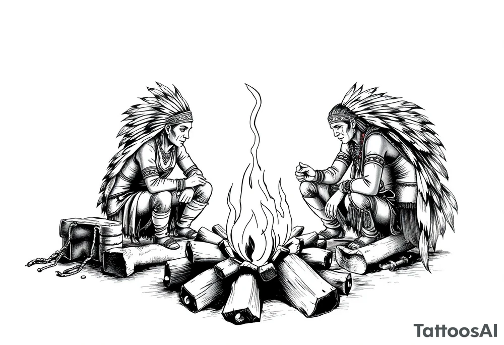 Native Americans around campfire tattoo idea