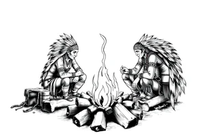 Native Americans around campfire tattoo idea