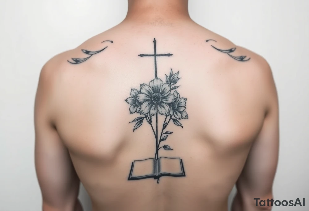 Religious tattoo that also symbolizes mental health. Maybe something to do with still finding light in the darkness. Maybe a bible at the bottom and some flowers blooming for the mental health aspect. Tattoo will be a half sleeve on my forearm tattoo idea