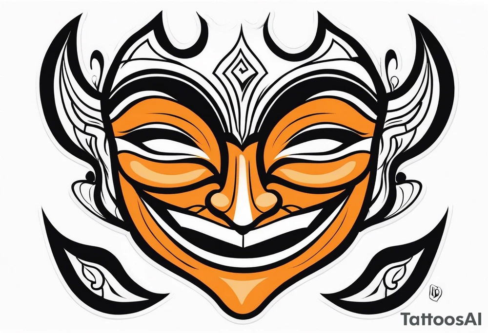 Laughing mask that is orange and black simplistic tattoo idea