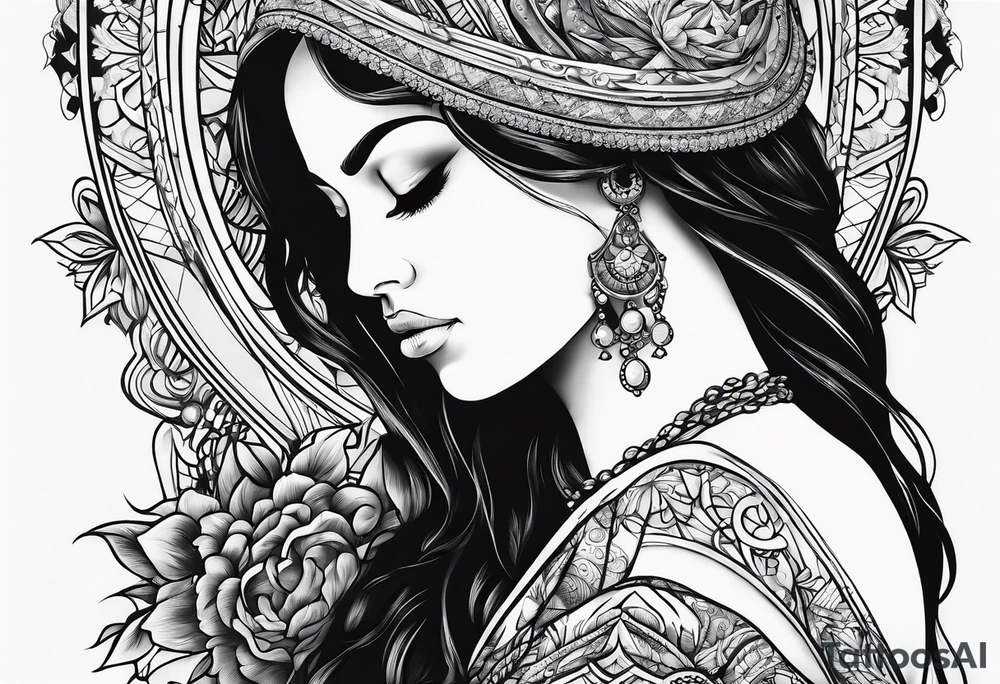 Praying Christian woman side view tattoo idea