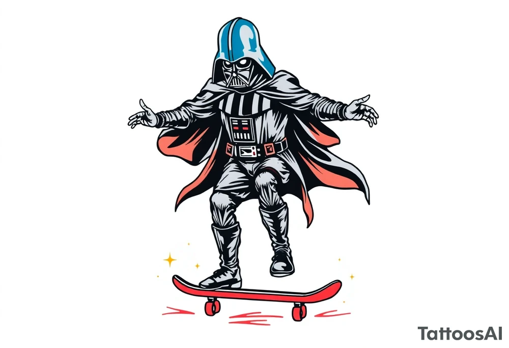 Darth Vader skateboarding >
blue & red tattoo idea