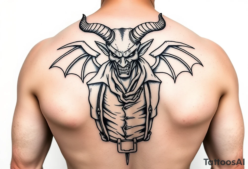 demon in cowboy-clothing,desert. tattoo idea