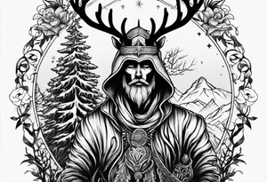 Hooded figure riding on a reindeer skeleton tattoo idea