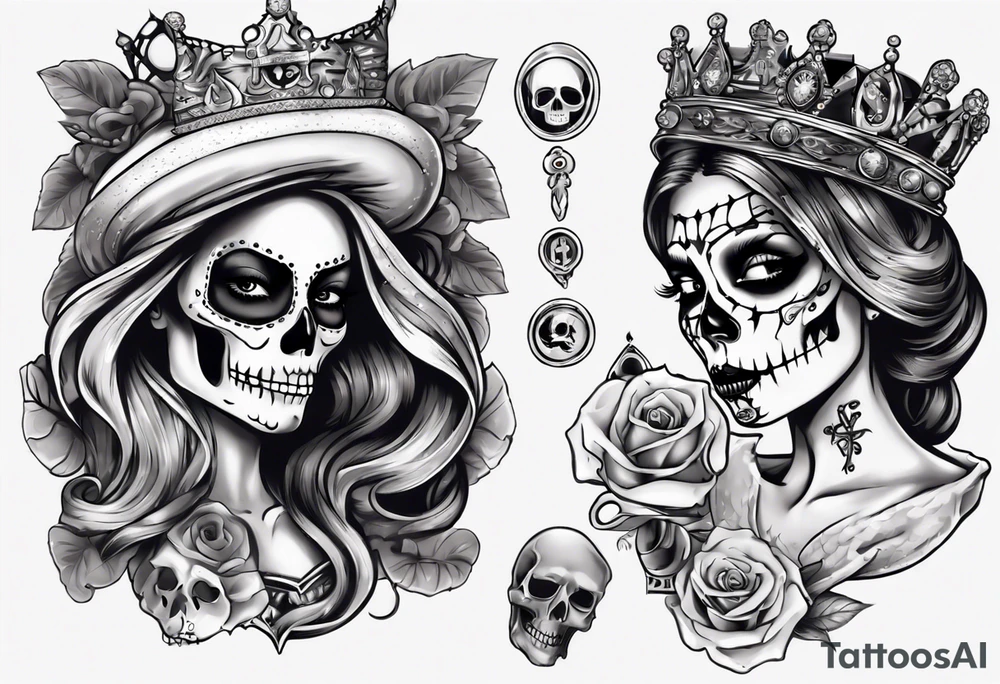 santa la muerta with money and crown
on the card tattoo idea