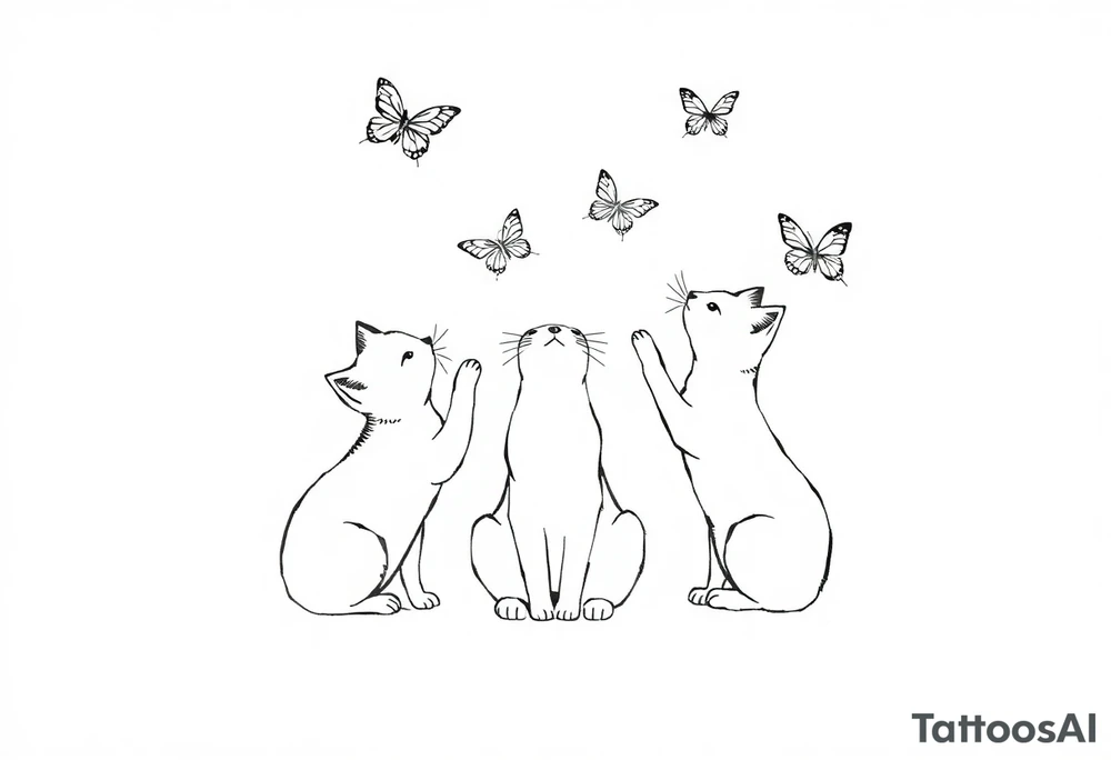 three cats playing with butterflies tattoo idea