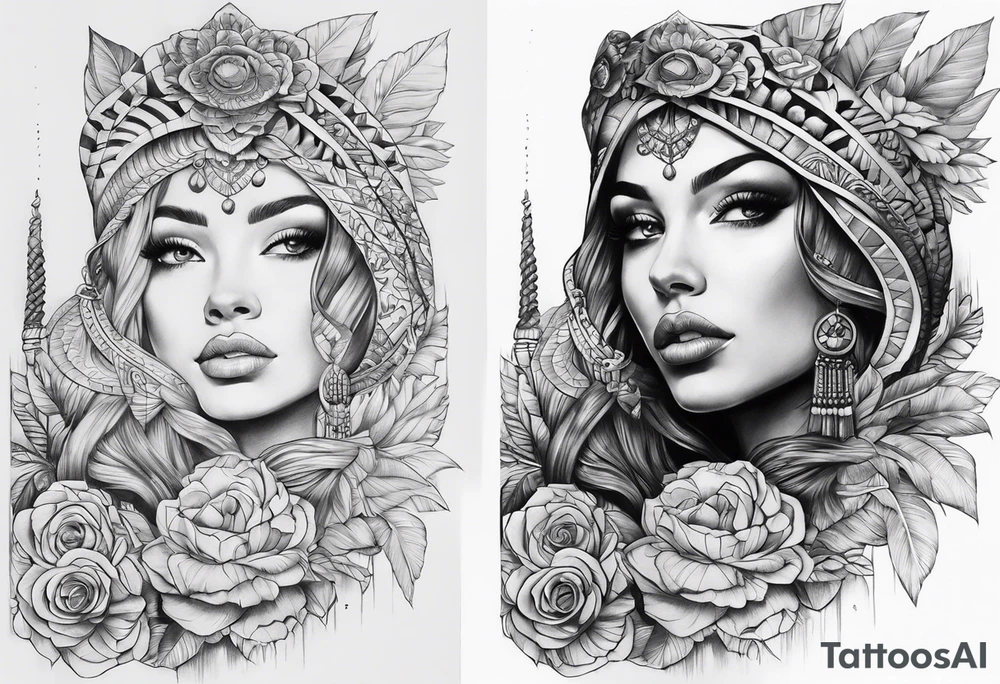 Columbia culture tattoo idea on leg/leg sleeve tattoo idea