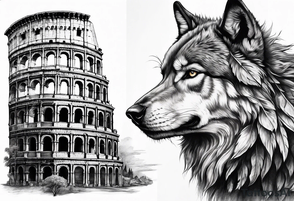tattoo with a wolf and the Roman Colosseum. tattoo idea