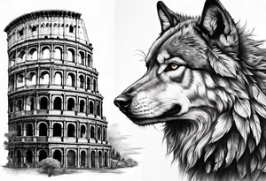 tattoo with a wolf and the Roman Colosseum. tattoo idea