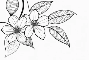 Design an ornamental tattoo featuring a single stem with delicate leaves and blossoms, using thin lines for a refined look. tattoo idea