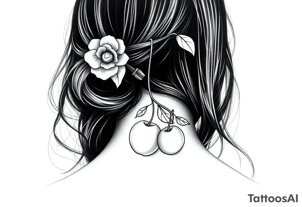 Girly fishing rod with something showcasing South Carolina peaches dangling from it tattoo idea