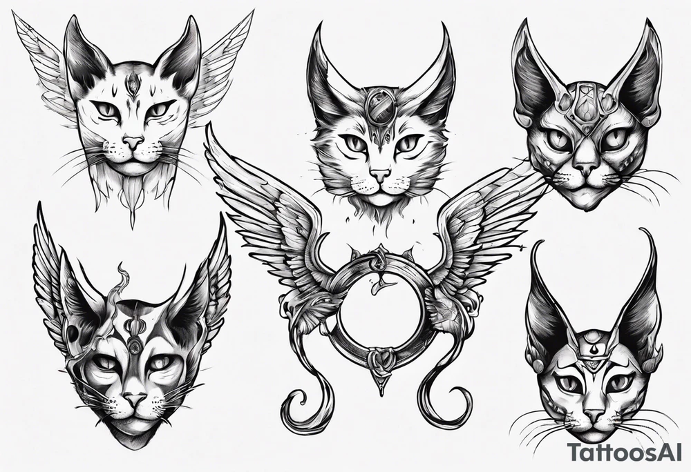 Cat with wings and horn tattoo idea