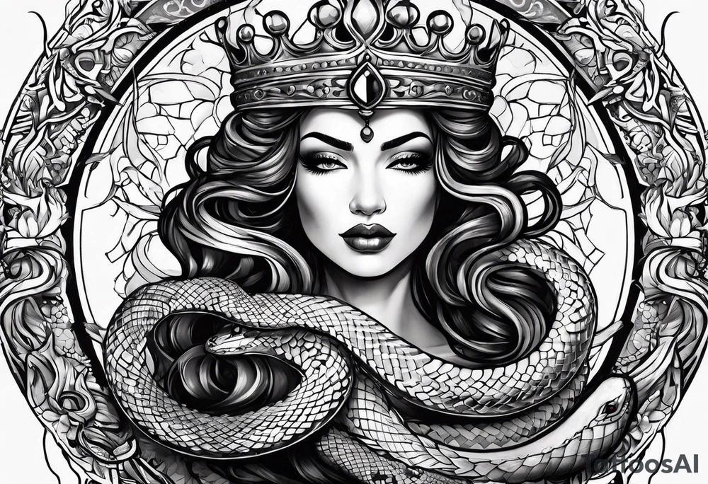 the crown of a queen transforms into snakes tattoo idea