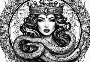 the crown of a queen transforms into snakes tattoo idea