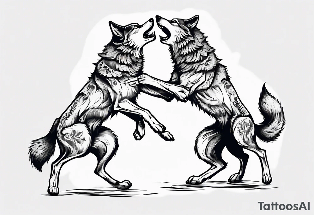 two wolves dancing on their hind legs. tattoo idea