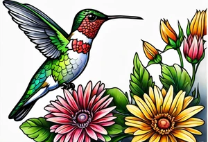 Hummingbird gerber daisy tattoo idea