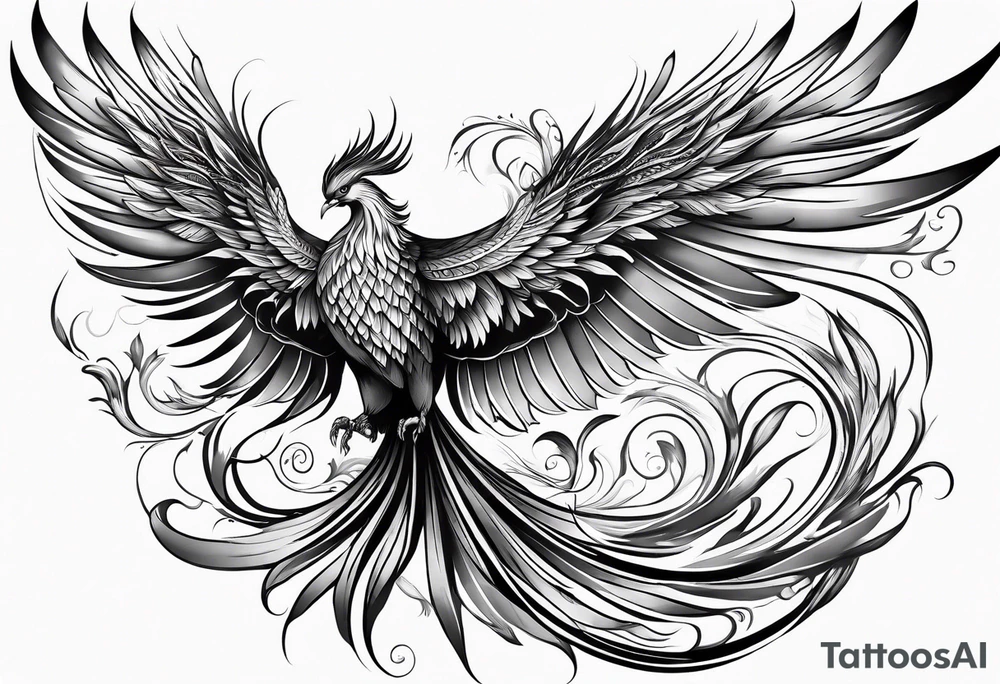 russian firebird phoenix in-flight with very long fancy tail tattoo idea