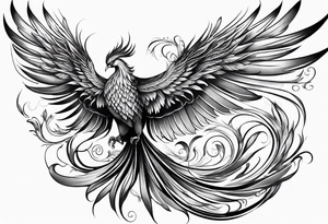 russian firebird phoenix in-flight with very long fancy tail tattoo idea