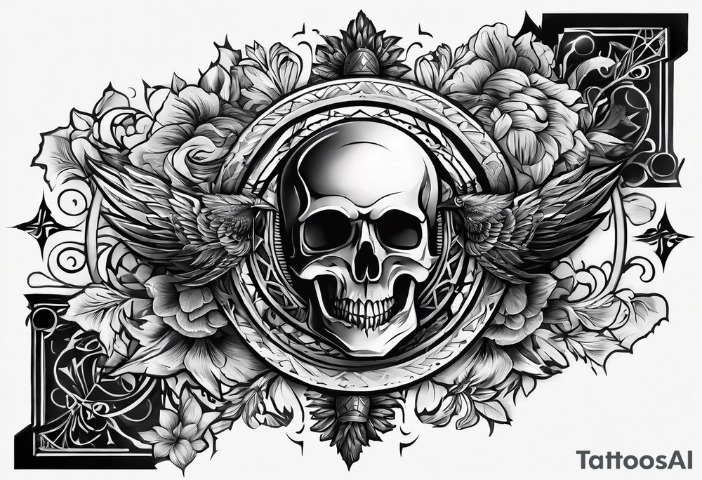 Forearm symbol of war and peace horizontal 30x8cm tattoo idea