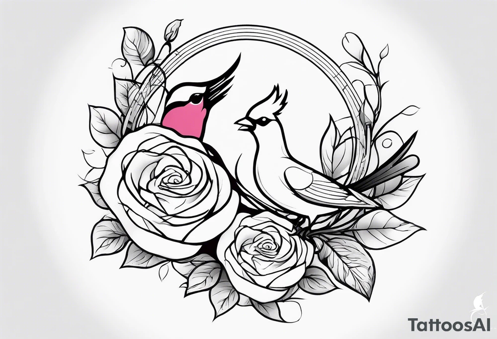 breast cancer ribbon memorial forearm tattoo incorporating roses and a cardinal into the tattoo tattoo idea