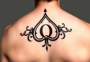 A spade womb tattoo with a Q in the center, with three points around the outside. The first reading, "BLACK". The second reading, "BABY". The third reading, "ONLY". tattoo idea