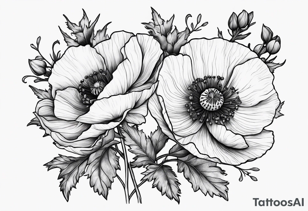 Poppy and larkspur tattoo idea