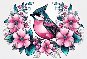 Small Pink flowers with decorative dott pattern, a bird and libra tattoo idea