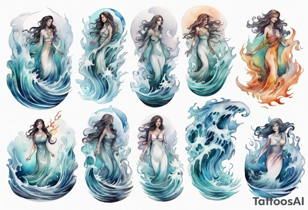 the ghost of a woman rising from the waves of the sea tattoo idea