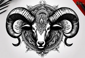 tattoo design containing the following objects: tattoo design containing the following subjects: ram's horns, warrior figure, angel tattoo idea