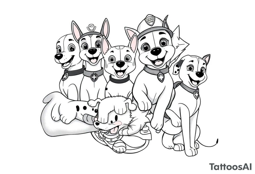 full squad of paw patrol tattoo idea