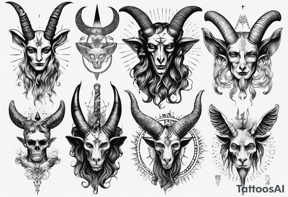 Baphomet sleeve high contrast human like tattoo idea